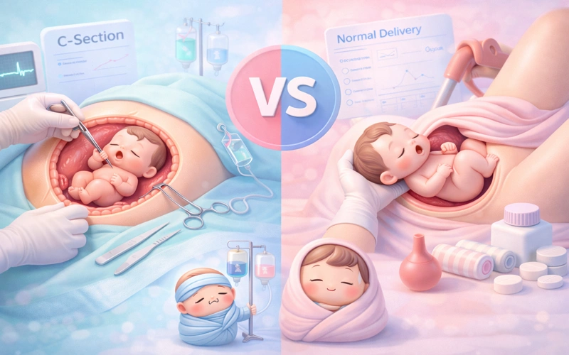 What is the Difference between C section surgery and a normal delivery in Vikaspuri